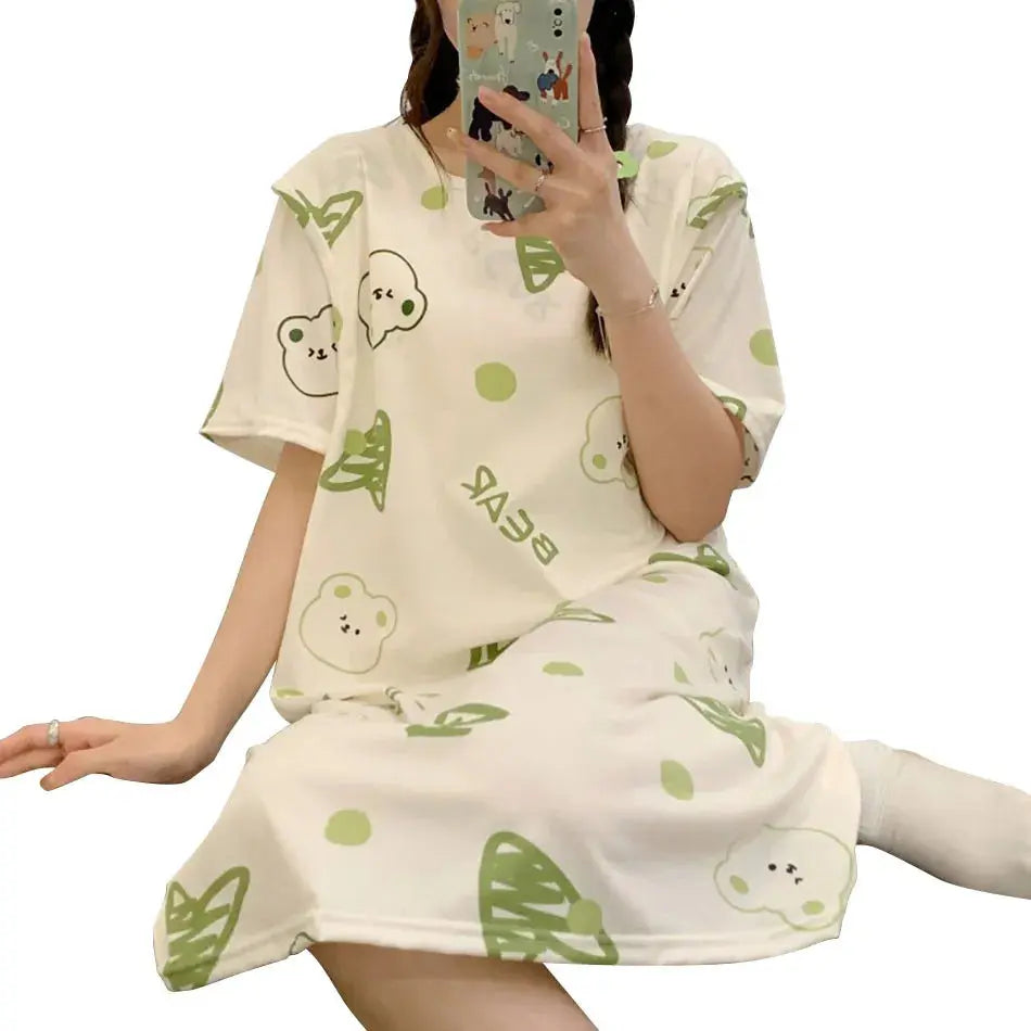 Maternity Clothings Nursing Dresses Breastfeeding Sleepwear Pattern Printing Cheerful and Lively Girl Feeling for Pregnant Women Nova Trendz