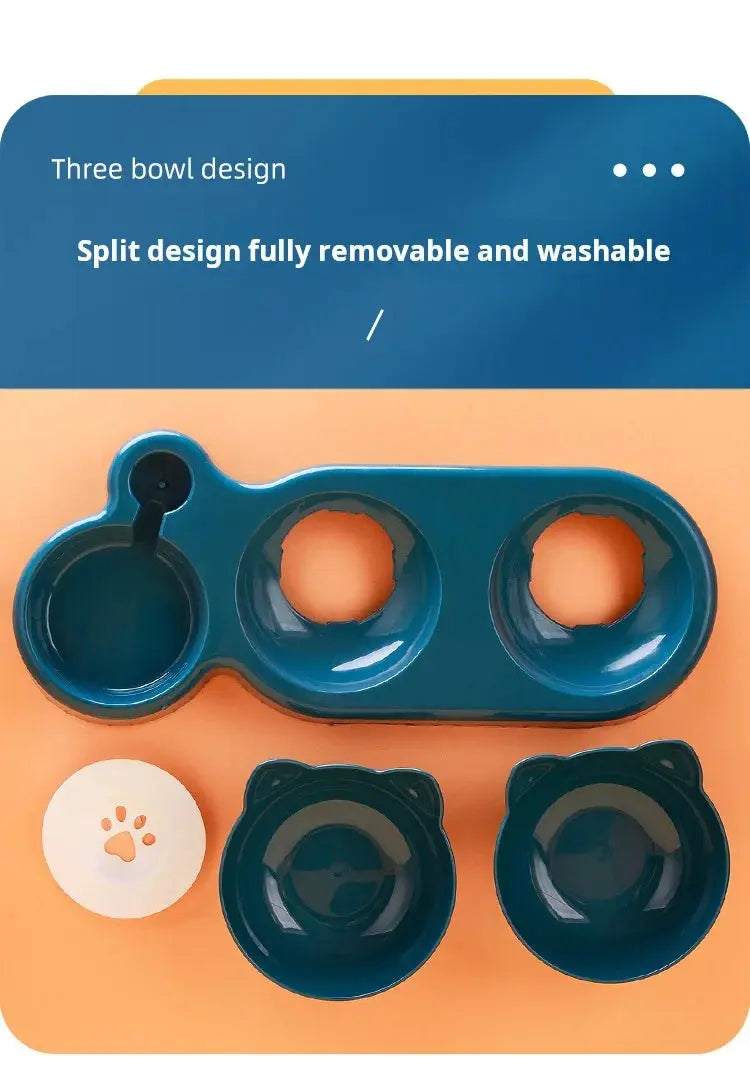 Pet Bowls With Water Feeder, 3 In 1 Ear Design Tilted Cat Water And Food Bowl Set With Gravity Water Bottle For Neck Protection - Nova Trendz