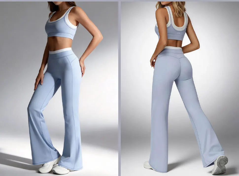 Airila Women's Yoga Set 2 Pcs Sportswear Color Blocked Tracksuit High Waist Flare Crop Top Athletic Gym & Daily Fitness Nova Trendz