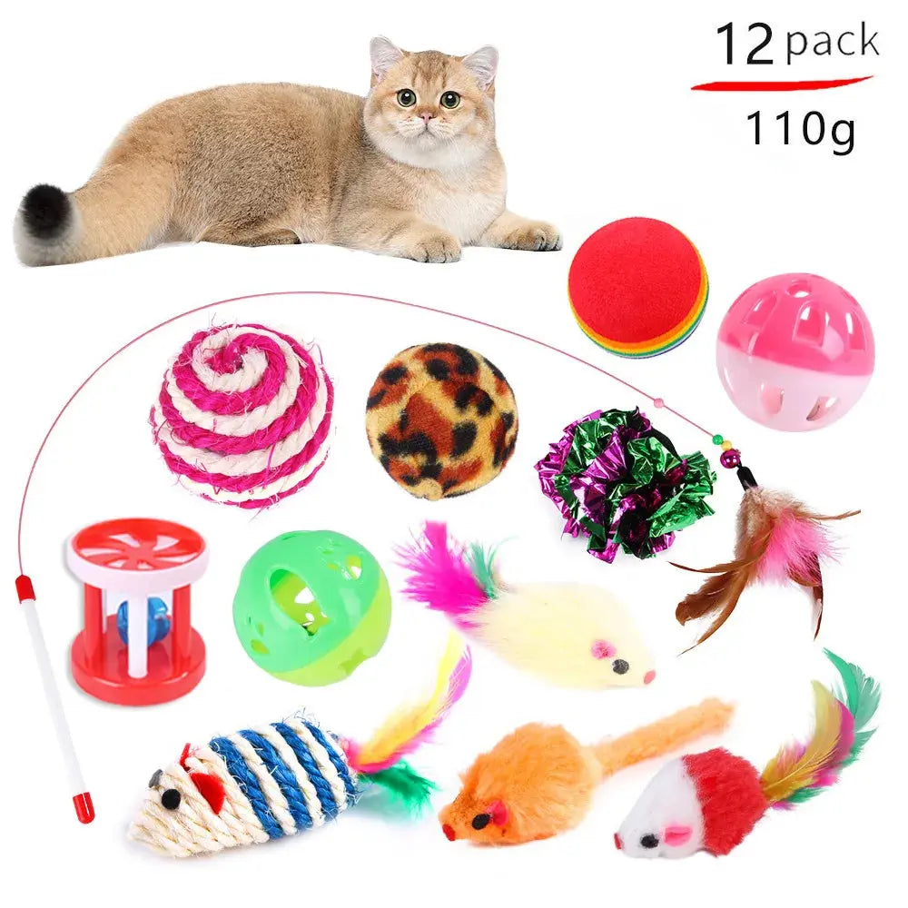 DualPet Kitten Toys Variety Cat Toy Combination Set Cat Toy Funny Cat Stick Sisal Mouse Bell Ball Cat Supplies 20 Piece Set - Nova Trendz