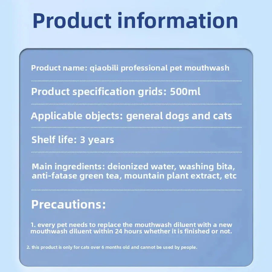 PETCLEAR Mouth Rinse Water Dogs and Cats Mouth Cleaning Liquid Stains Water Mouth Fresh Tools Tartar Removal Oral Deodorant - Nova Trendz