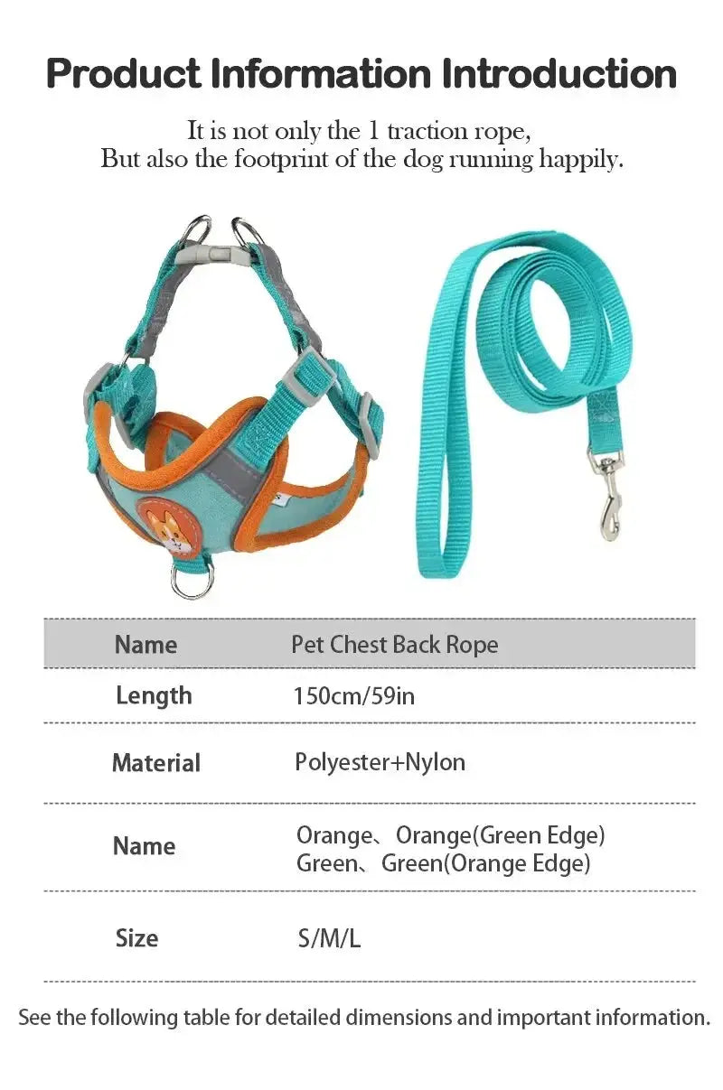 Booteely Pet Suede Chest Harness Vest Dog Cat Strap Reflective Leash Retractable For Small Light And Convenientn - Nova Trendz