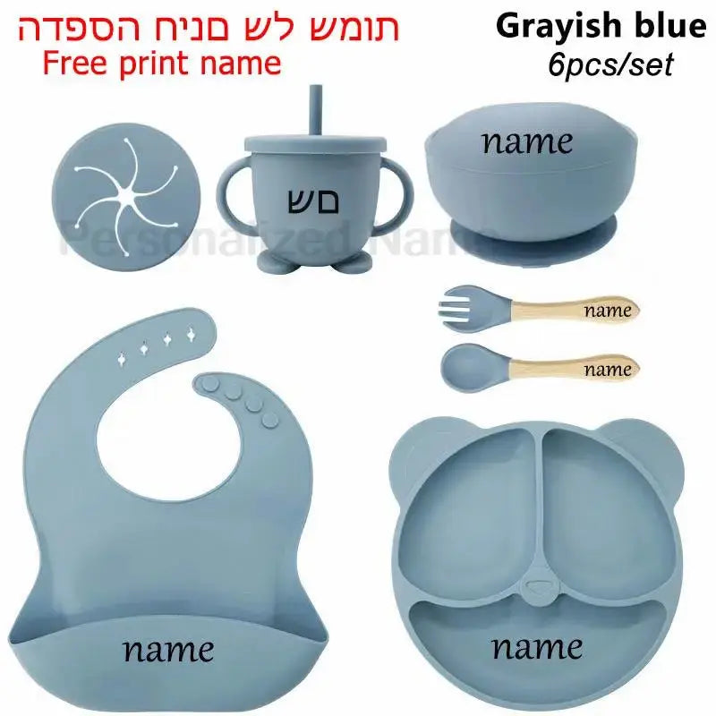 Personalized Name Tableware For Kids Silicone Suction Cup Plate Bowl Baby Feeding Set Children Dinner Dishes Bowl Spoon Cup Nova Trendz
