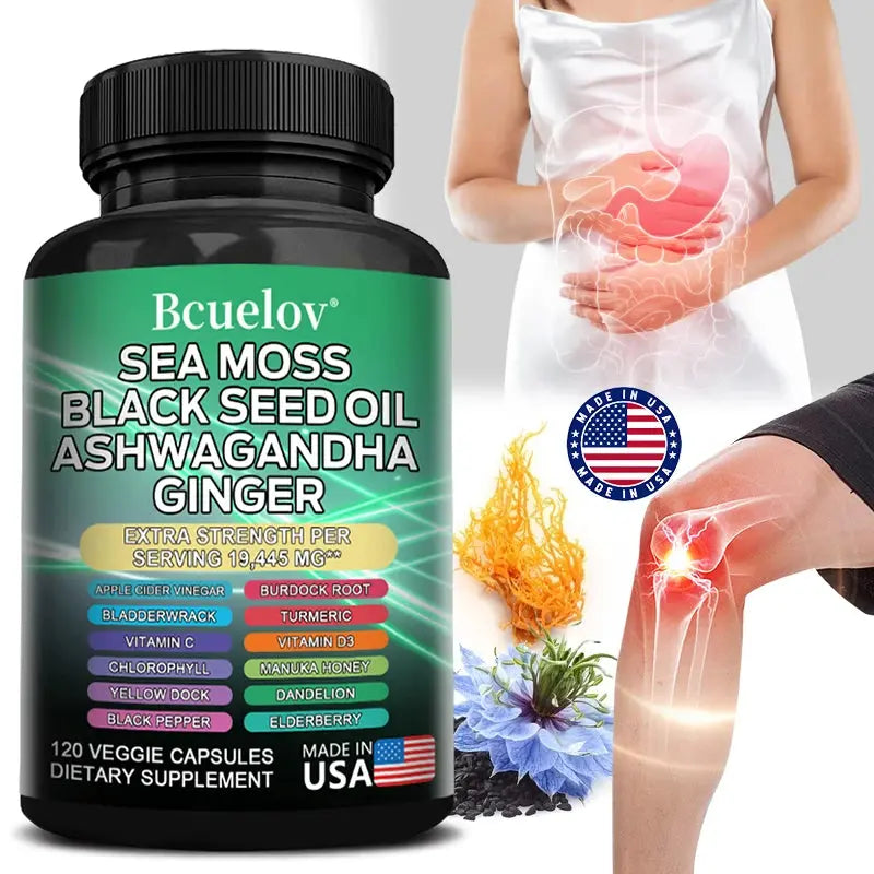 Black Cumin Seed Oil Vitamin C Mineral Supplement, Ashwagandha, 19445 mg, Supports Thyroid Health, Immune System, 120 Capsules Nova Trendz