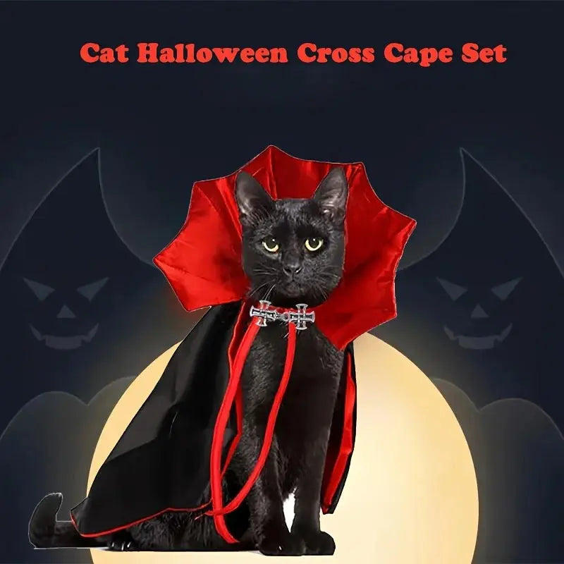 Spooky Halloween Vampire Couture for Cats Perfect Parties and Festivals Halloween Cloak Hat Festival Set Dress up pet clothes - Nova Trendz