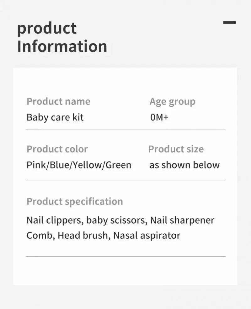 6Pcs/set Newborn Baby Care Kit Cleaning Supplies Head Comb Brush Scissors Nasal Aspirator Nail Clipper Sharpener Tool Package Nova Trendz