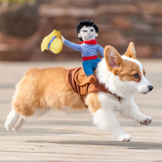 Dog Halloween Costume Cowboy Rider Costume for Small Medium Dogs Cats Funny Dog Clothes Party Suits for Holiday Christmas