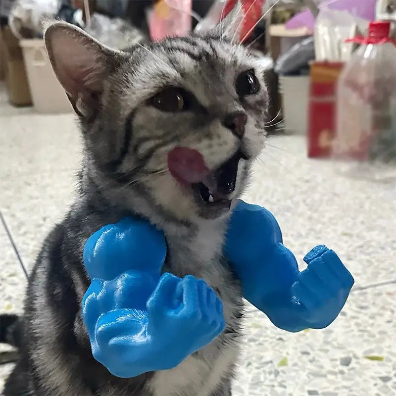 Funny Cat Muscle Arm Clothing Decoration Props 3D Printed Pet Interactive Neck Hanging Toy Role-playing Accessories Birthday Toy Nova Trendz