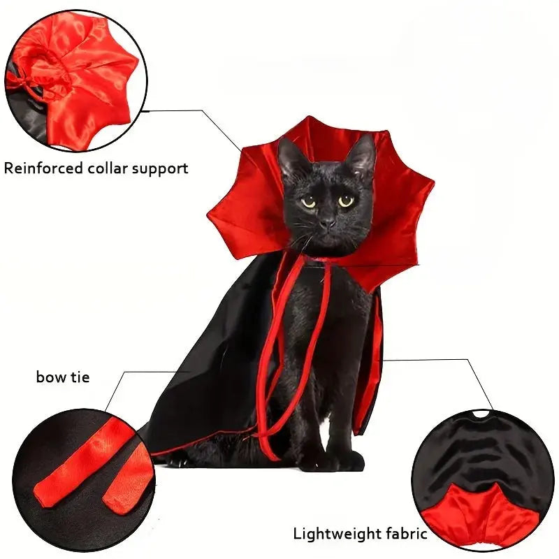 Spooky Halloween Vampire Couture for Cats Perfect Parties and Festivals Halloween Cloak Hat Festival Set Dress up pet clothes - Nova Trendz