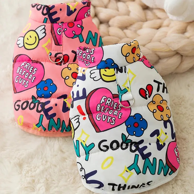 Winter Dog Vest Dopamine Graffiti Print Warm Windproof Outdoor Pet Jacket Fashion Chihuahua Yorkshire Clothes Pet Apparel - Nova Trendz