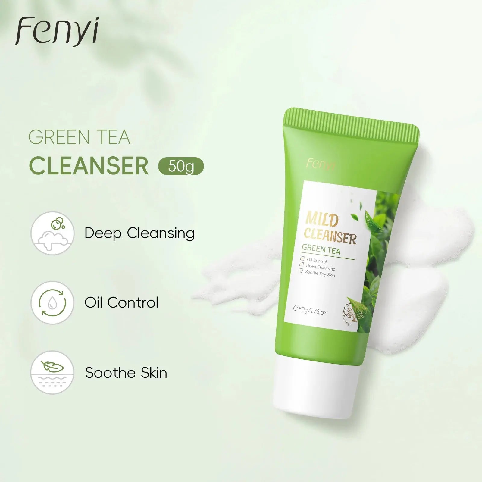 Green Tea Facial Cleanser 50g Skin Deep Cleansing Moisturizing Blackhead Removal Skincare Face Wash Foam Face Cleanser Skin Care - Nova Trendz