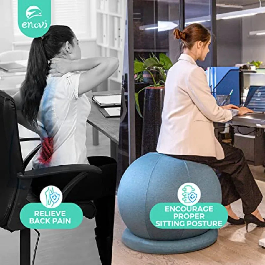 Enovi ProBalance Ball Chair Yoga Ball Chair Exercise Ball Chair with Slipcover and Base for Home Office Desk Birthing Pregnancy Nova Trendz