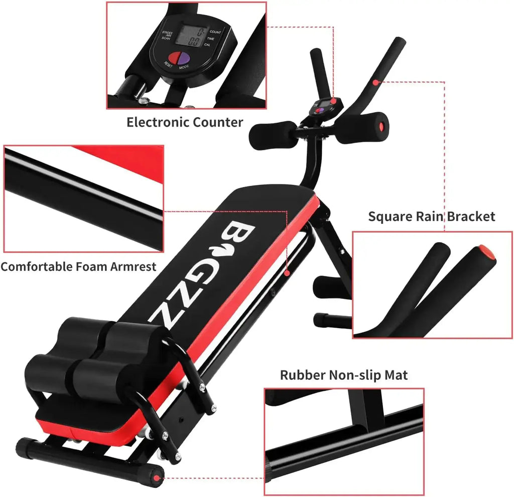 Adjustable Ab Exercise Bench, Abdominal Workout Machine Foldable Sit Up Bench, Full Body Exercise Equipment with LCD Monitor Nova Trendz