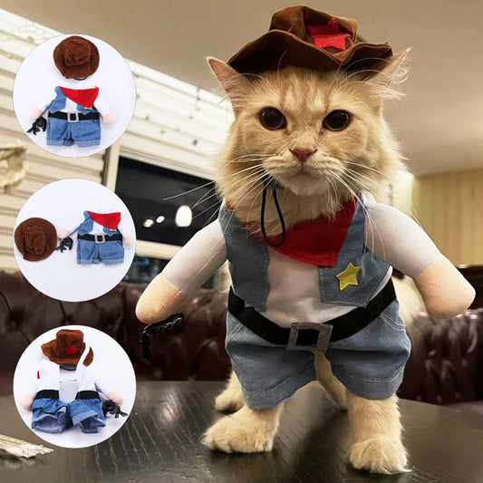 Cat Costume Clothes Funny Halloween Cosplay Cowboy Pet Outfits For Small Medium Dogs Cats Creative Novelty Kitten Party Clothing