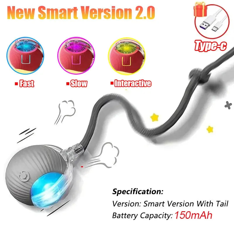 New Cat Interactive Ball Toy Automatic Rolling Ball Faux Tail Rechargeable Smart Pet Electric Toy Dog Cat Training Imitate Mouse - Nova Trendz