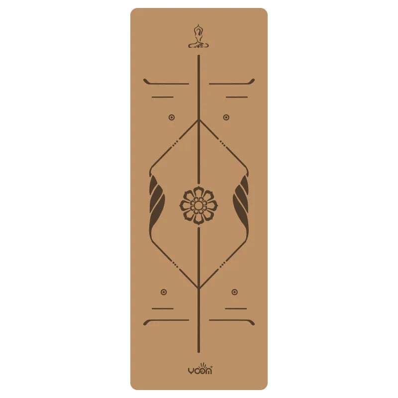 ‌Natural Rubber & Cork Yoga Mat - 68cm Extra-Wide 5mm Thick Gymnastic Mat with Laser-Engraved Alignment Lines & Logo Printing‌ ‌