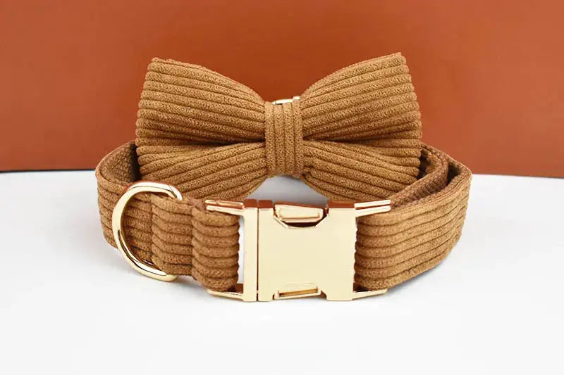 Caramel Corduroy Dog Collar And Leash Set For Dogs Custom Engraved Nameplate Pet Supplies Dog Leash Corduroy01 - Nova Trendz