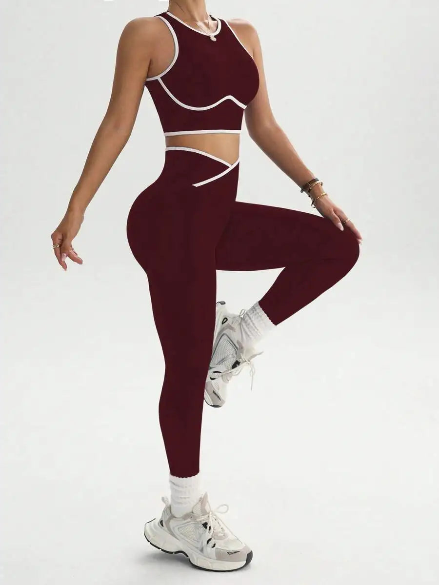 Contrast Trim Hollow Back Camisole And Leggings 2 Piece Sports Suit Breathable Slim Fitness Yoga Workout Tracksuit For Women Nova Trendz