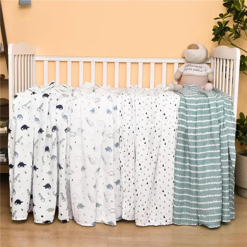 110cm Baby Swaddle Blanket Dual Layers  Blankets For Boys Girls Organic Cotton Soft Newborn Swaddle Wrap Burping Clothes - Nova Trendz