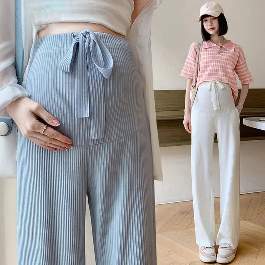 Maternity Bell Bottom Pants Summer Thin Style Casual Loose Fit Straight Leg Pregnancy Clothes For Expecting Mothers
