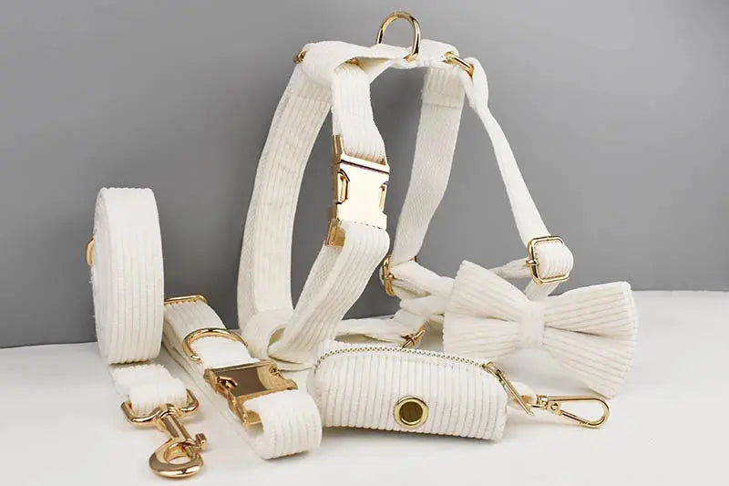 White Corduroy Dog Collar And Leash Set For Dogs Custom Engraved Nameplate Pet Supplies Dog Leash Corduroy12 Nova Trendz
