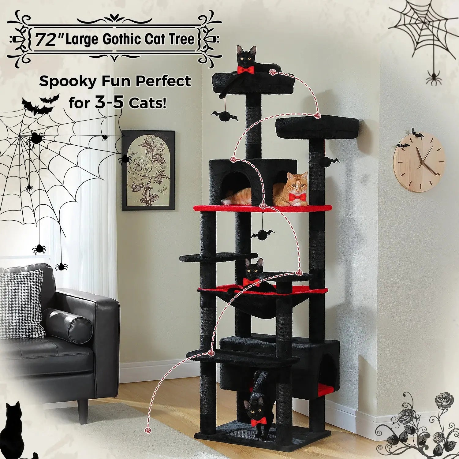 184cm Large Cat Tree and Tower for Indoor Cats With Sisal-Covered Scratching Posts Spacious Hammock Padded Perches and Condos Nova Trendz