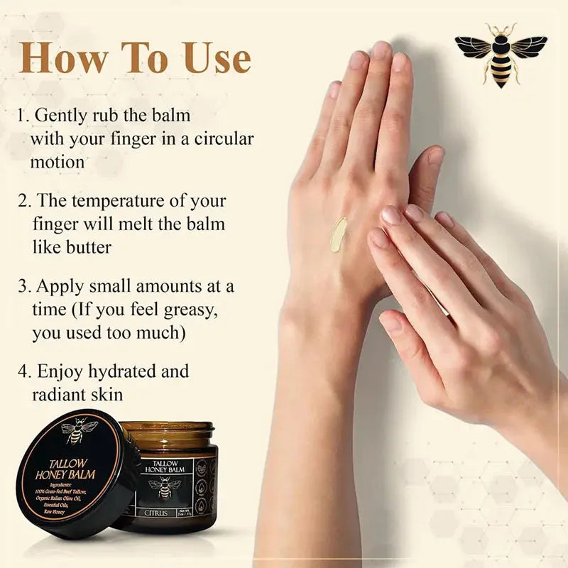Organic Grass-Fed Beef Tallow Balm with Raw Honey - Moisturizing Cream for Soft, Smooth Skin - Handmade All-Natural Moisturizer Nova Trendz