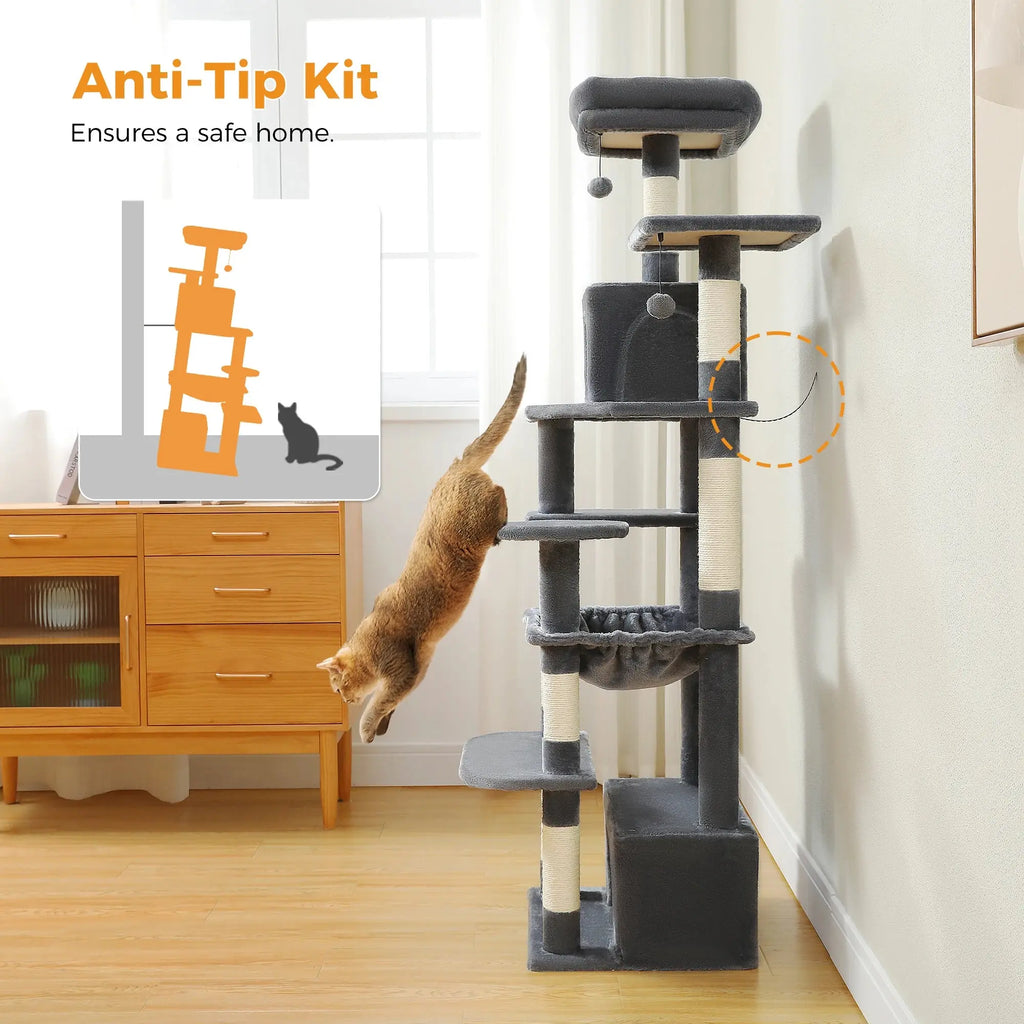 184cm Large Cat Tree and Tower for Indoor Cats With Sisal-Covered Scratching Posts Spacious Hammock Padded Perches and Condos Nova Trendz