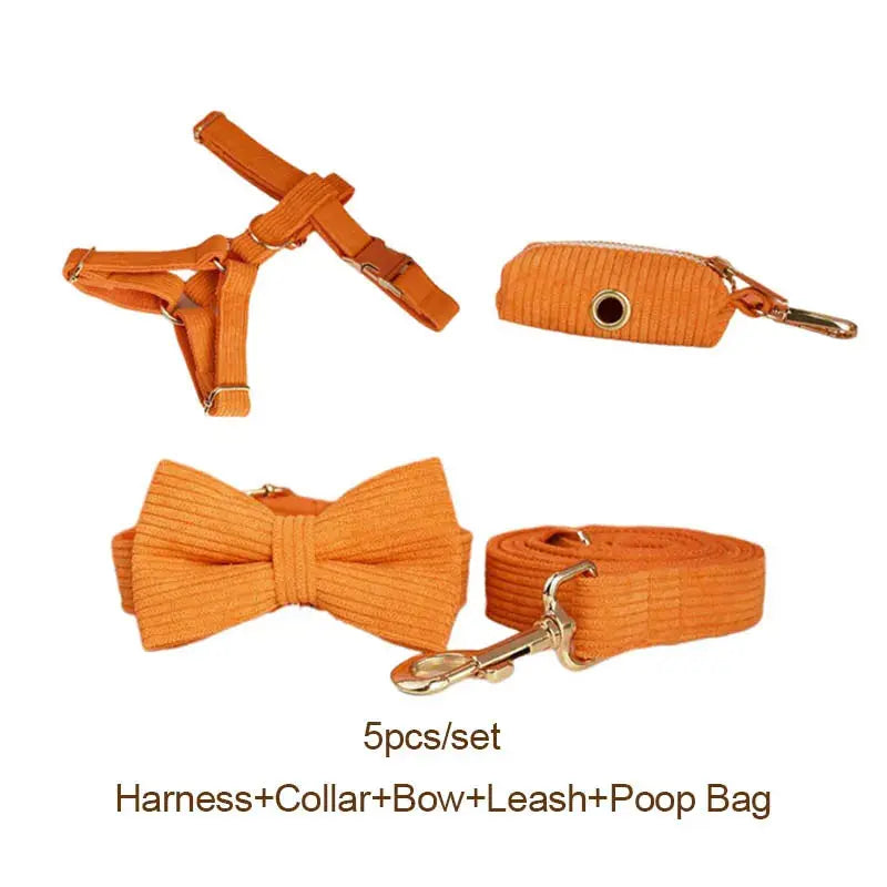 Orange Corduroy Dog Collar And Leash Set For Dogs Custom Engraved Nameplate Pet Supplies Dog Leash Corduroy11 Nova Trendz