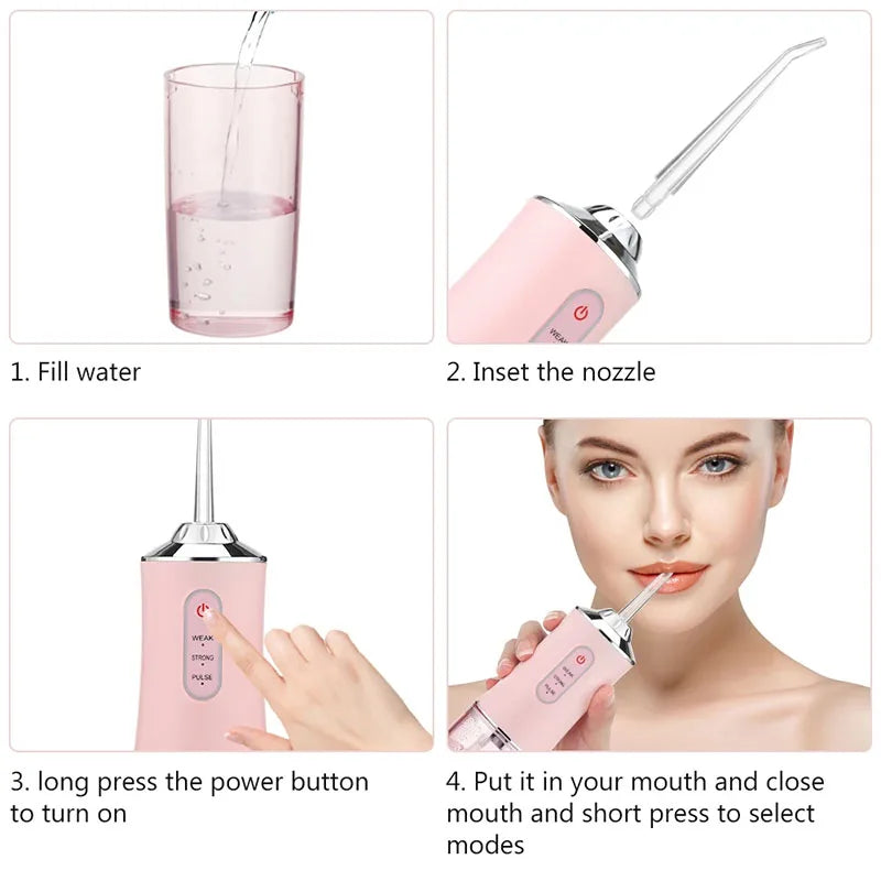 Powerful Battery Electric Pick Ipx7 3 Modes Rechargeable Teeth Cleaning Replacement Tips Oral Irrigator Water Dental Flosser