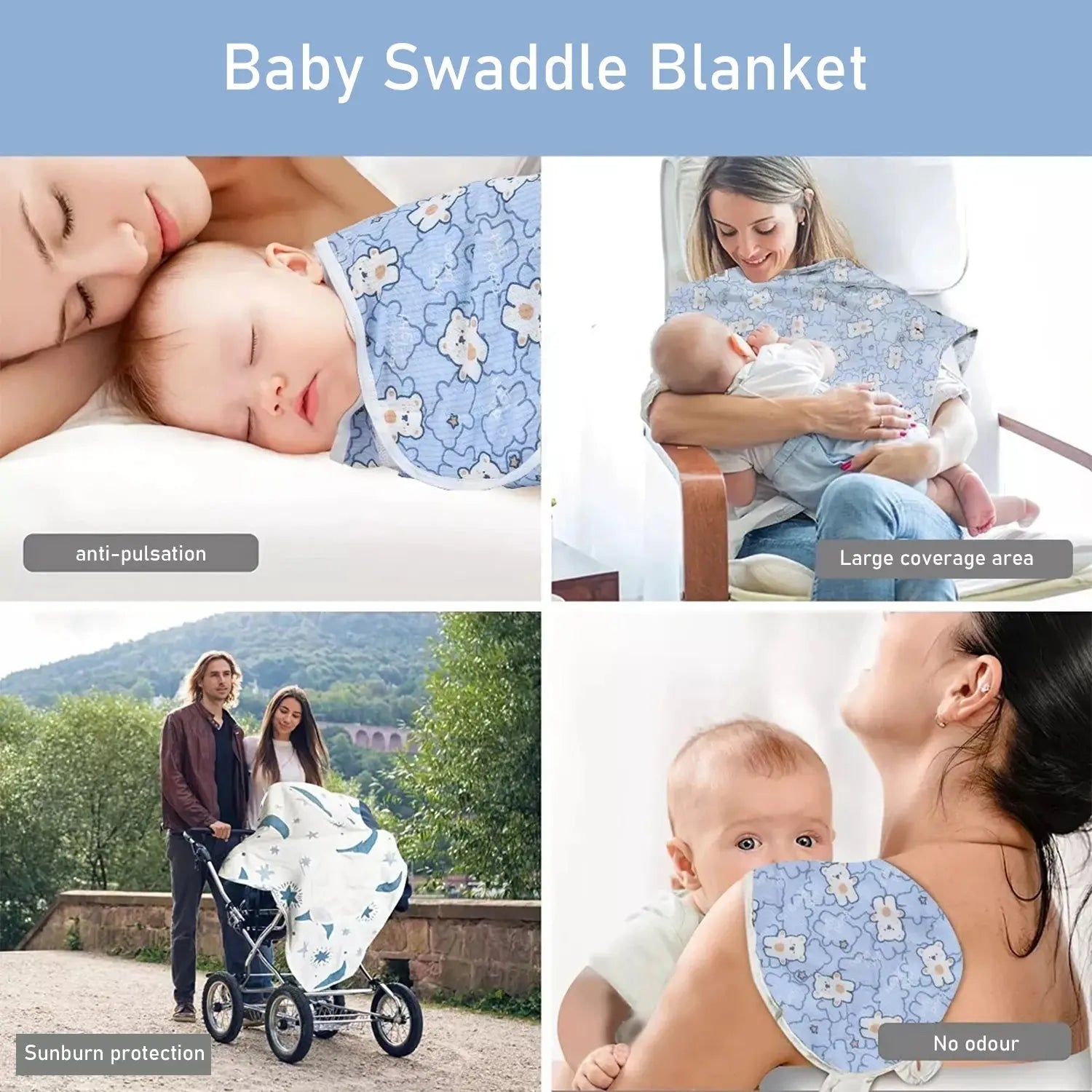 Baby Blanket Hat Set Cartoon Printed Cotton Newborn Swaddle Adjustable Infant Sleeping Swaddle Wraps All Seasons 0-6 Months - Nova Trendz