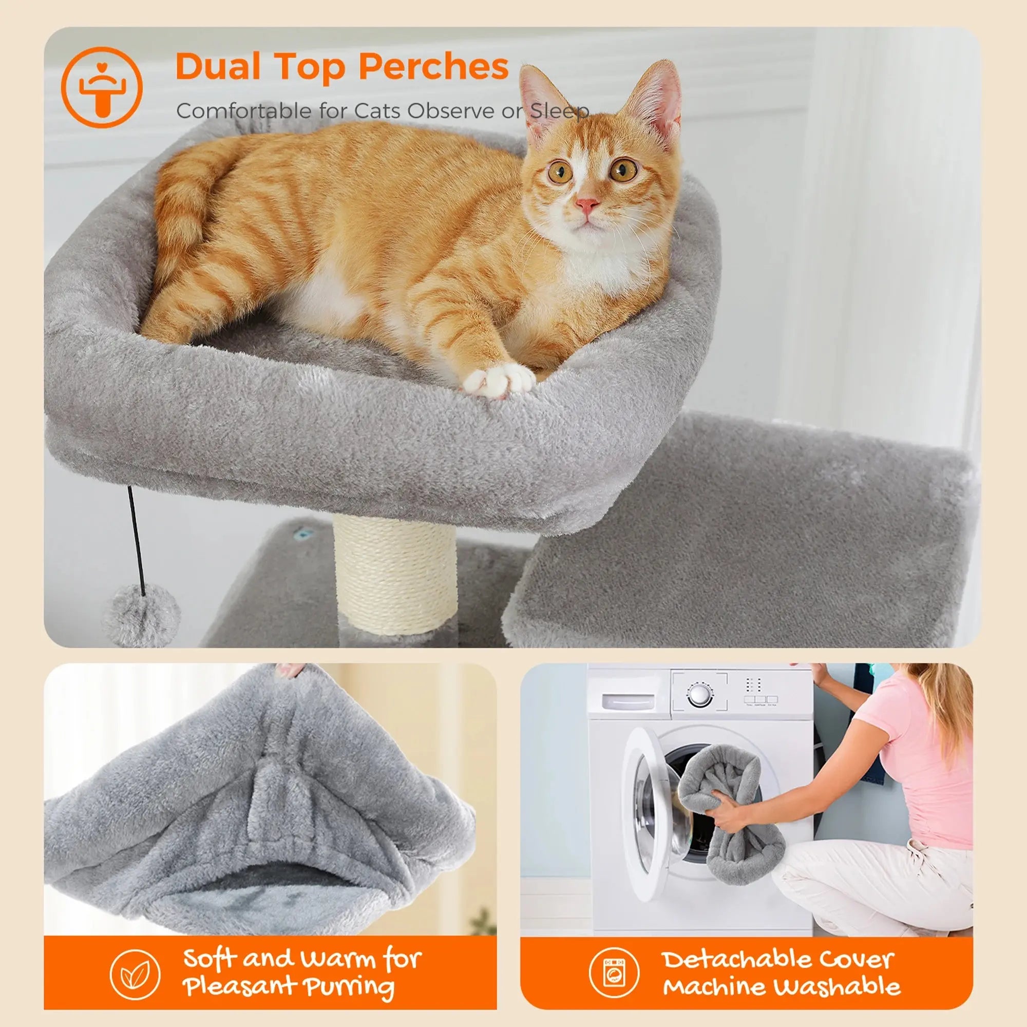 184cm Large Cat Tree and Tower for Indoor Cats With Sisal-Covered Scratching Posts Spacious Hammock Padded Perches and Condos Nova Trendz