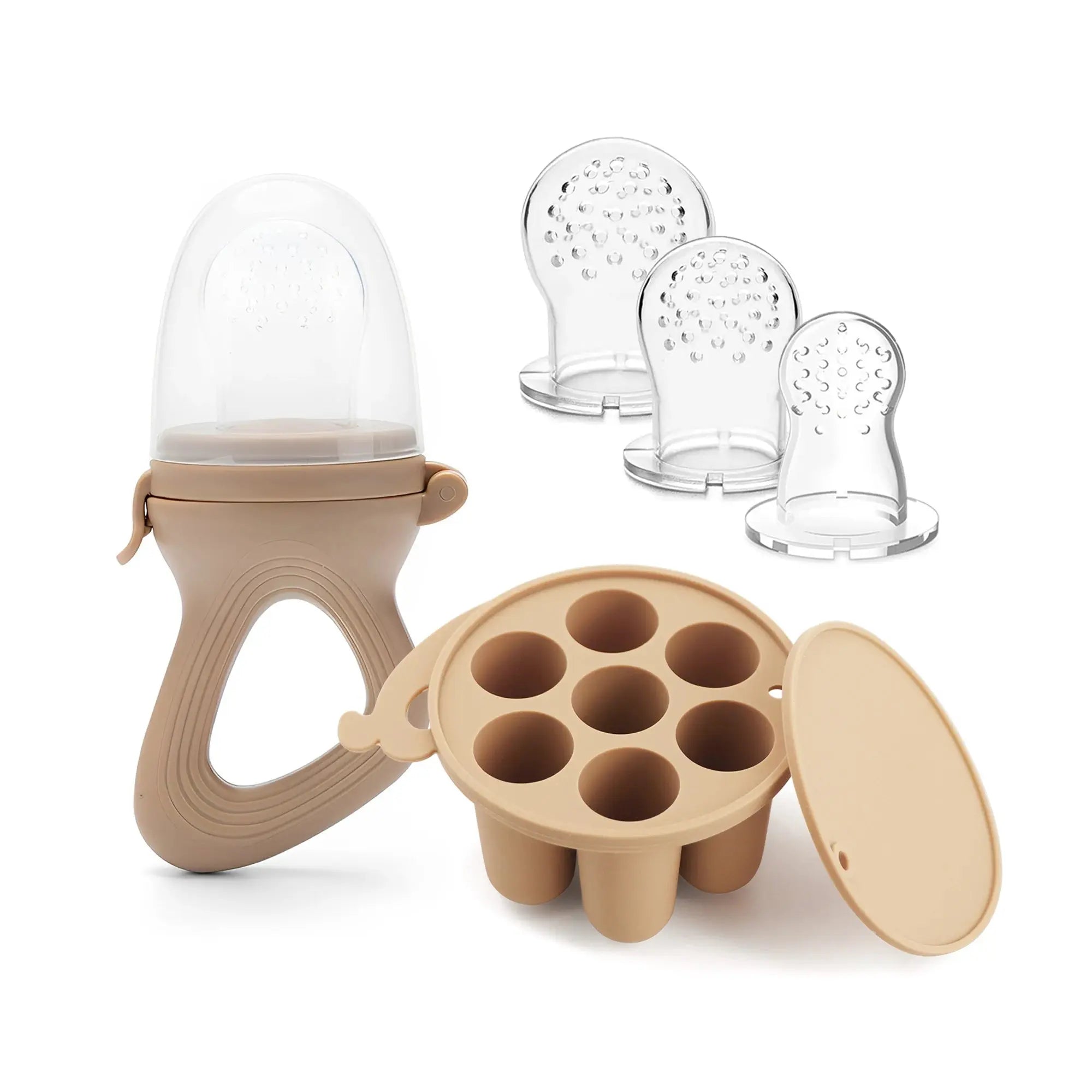 Baby Fruit Feeder Teether Pacifier with Baby Food Freezer Tray Set Silicone Freezable Teether for Fruit Purees Self Feeding Nova Trendz