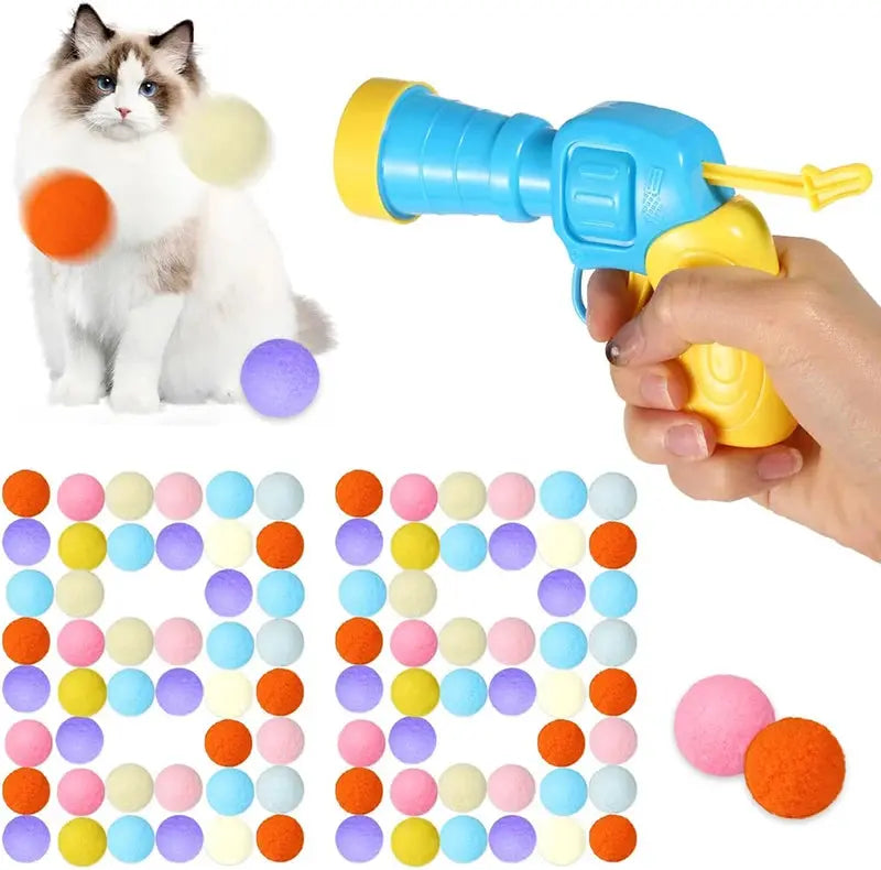 Cat Toys Interactive Launch Training Toy For Pet Kitten Creative Mini Shooting Gun Games Stretch Plush Ball Toys Pet Supplies - Nova Trendz