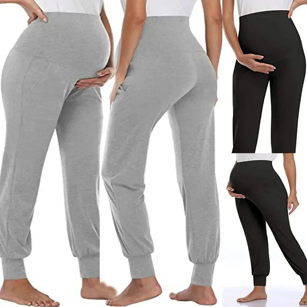 Spring Maternity Women's Casual Pants Premama Solid High Waist Strechy Lounge Trousers For Pregnant Women Joggers With Pockets Nova Trendz
