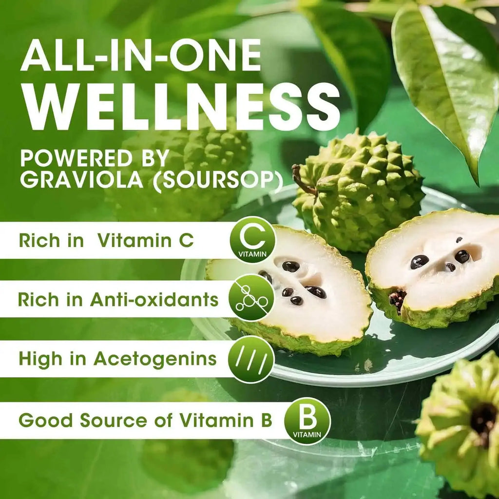 Organic Soursop Graviola Liquid Drops for Natural Antioxidant, Cell Support & Regeneration, Immune Boost, Rich in Multivitamin - Nova Trendz