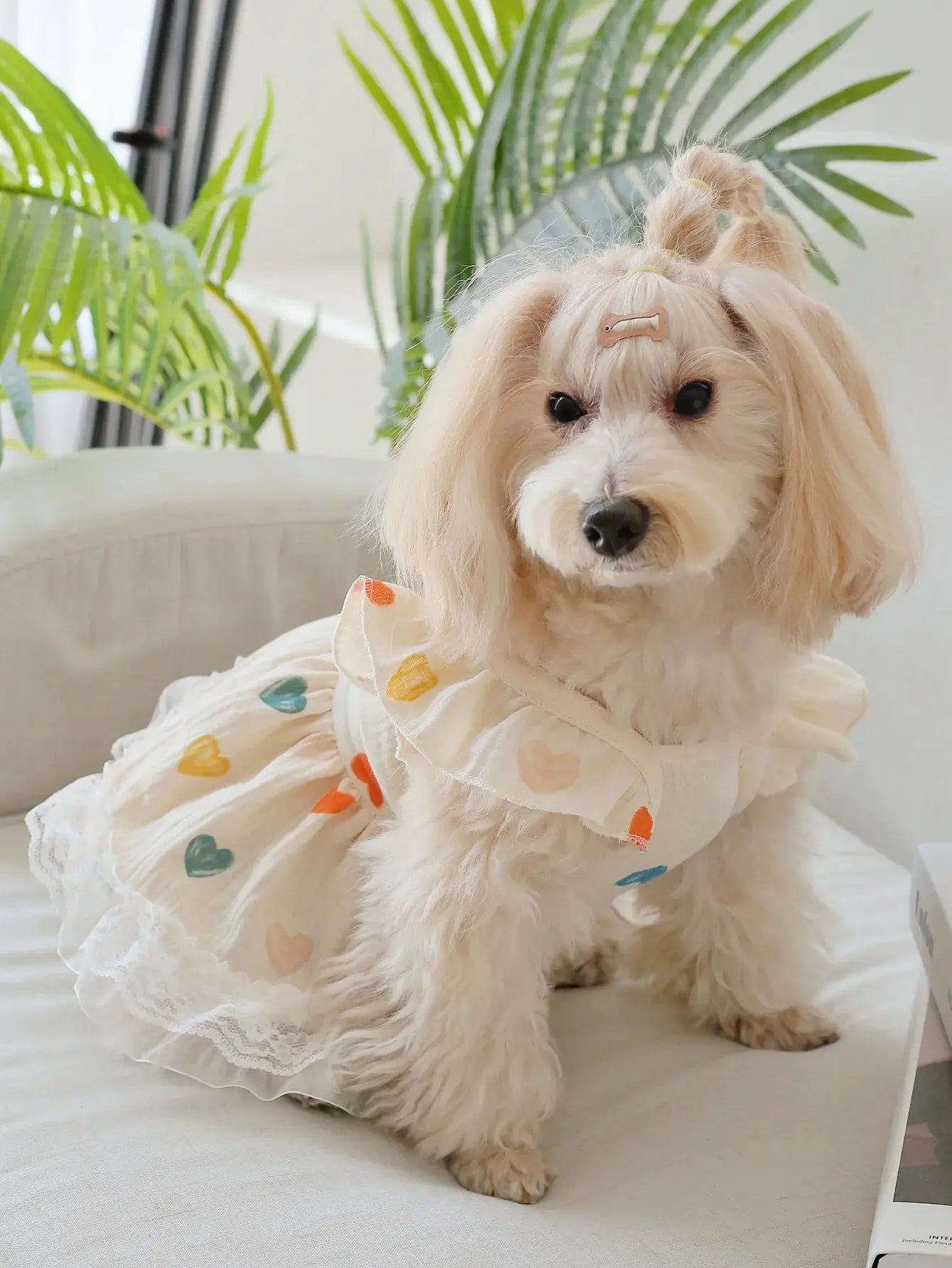 Pet Light Yellow Heart-shaped Little Fly Sleeve Dress Cat and Dog Four Season Vest Puppy Clothes Dog Dresses for Small Dogs - Nova Trendz