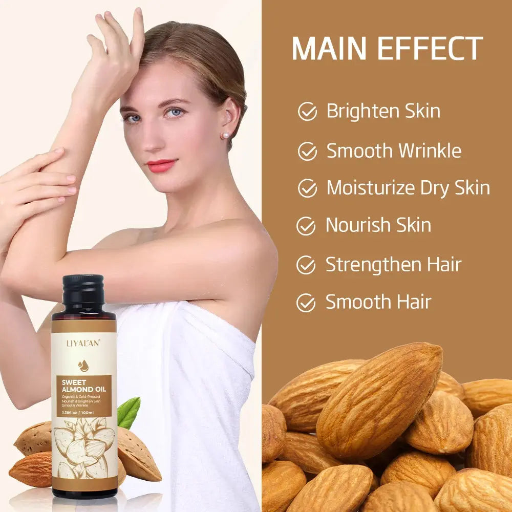 100ml Sweet Almond Oil Body Care Massage Nourish Moisturize Dry Skin Smooth Wrinkle Strengthen Hair Pure Natural Skin Care - Nova Trendz