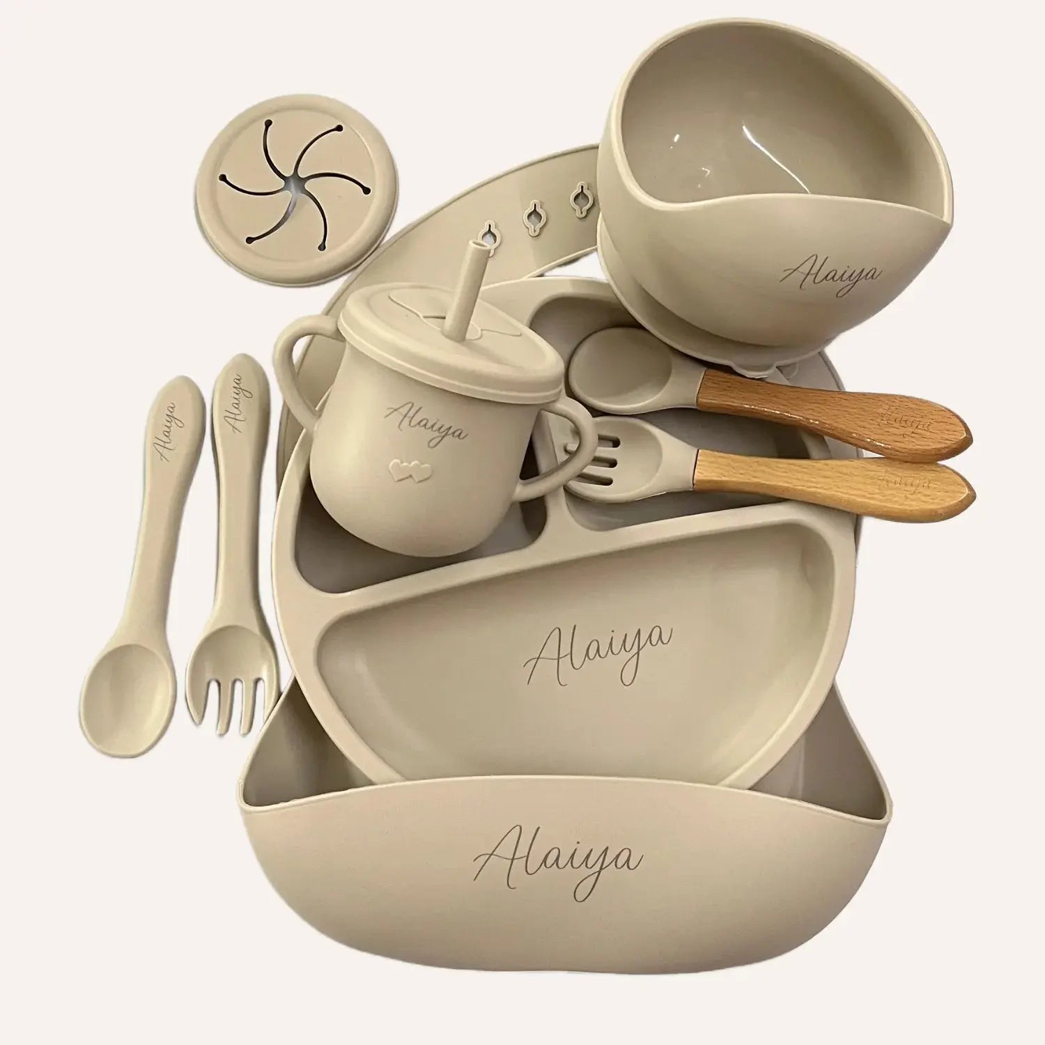 Customized Baby Silicone Feeding Set with Suction Cup Personalized Name Dish Divided Plate Bowl Spoon Cute Kid Eating Tableware Nova Trendz