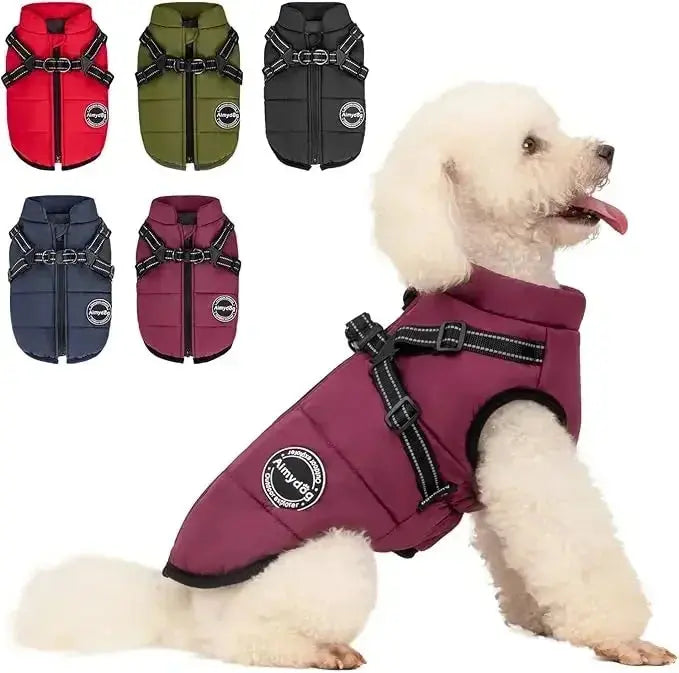Pet Dog Coat with Harness Winter Cat Waterproof Coat Zipper Dog Jacket with Reflective Harness for Smal Medium Large Dogs - Nova Trendz