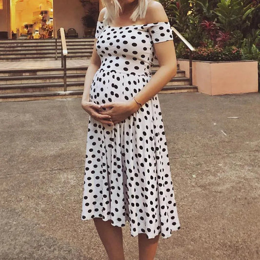 New Maternity Dresses Summer Fashion Dot Print Pregnancy Breastfeeding Off Shoulder Sexy Dress Christmas Hoodie Dresses Women