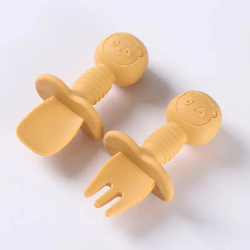 2pcs Food Grade Children Wooden Handle Silicone Spoon Fork Cutlery Baby Training Complementary Food Spoon BabyFeeding Spoon Fork Nova Trendz