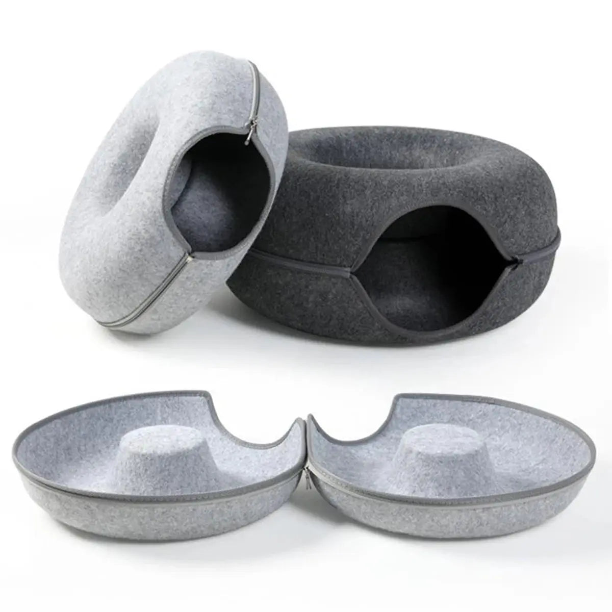 Felt Donut Bed for Cats House With Breather Hole Dog Bed Interactive Play Toys for Cats to Hide 2 in 1 Tunnel for Cats Bed - Nova Trendz