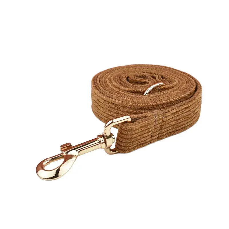 Caramel Corduroy Dog Collar And Leash Set For Dogs Custom Engraved Nameplate Pet Supplies Dog Leash Corduroy01 - Nova Trendz