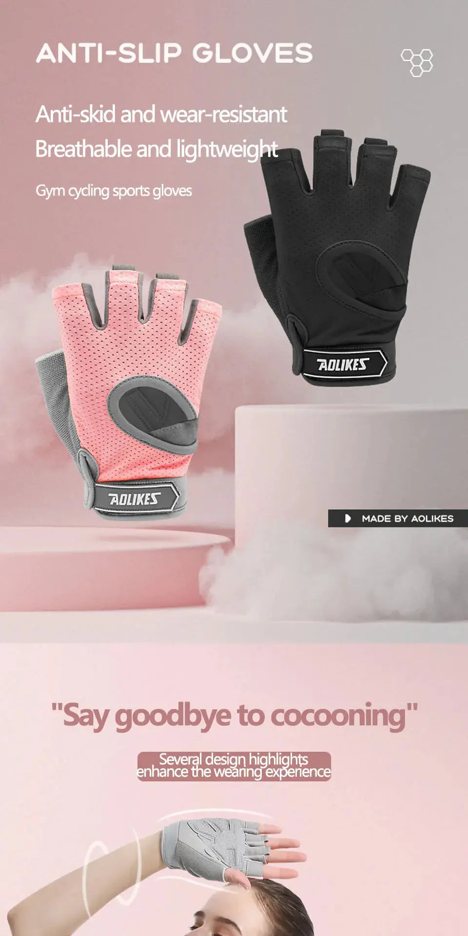 AOLIKES 1 Pair Gym Gloves Body Building Sports Fitness Dumbbell Workout Breathable Gloves for Crossfit Weight Lifting Training Nova Trendz