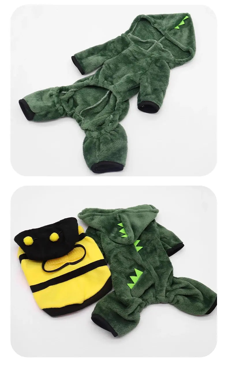Pet Cat Dog Halloween Dog Clothes for Small Dogs Funny Dinosaur Cosplay Costume Winter Warm Cat Coat Fleece Hoodies Sweater Nova Trendz
