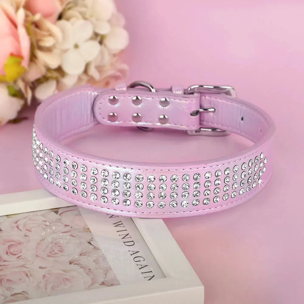 Bling Rhinestone Dog Collar Wide Leather Dogs Collars Glitter Diamond Pet Necklace Durable For Medium Large Dogs French Bulldog Nova Trendz