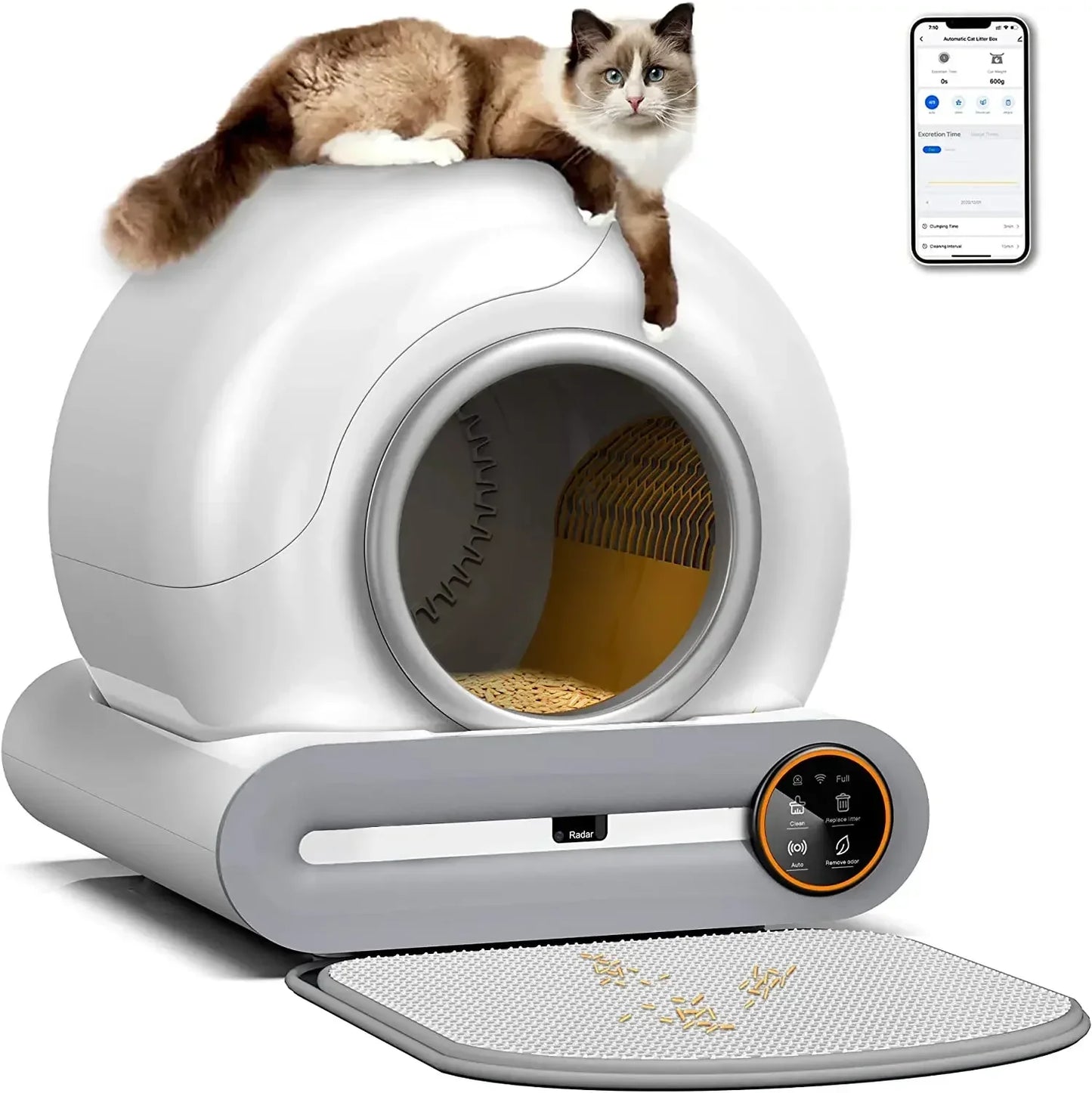 Intelligent self-cleaning cat litter box, automatic cleaning cat toilet, APP controlled Lonic deodorizer, cat litter tray