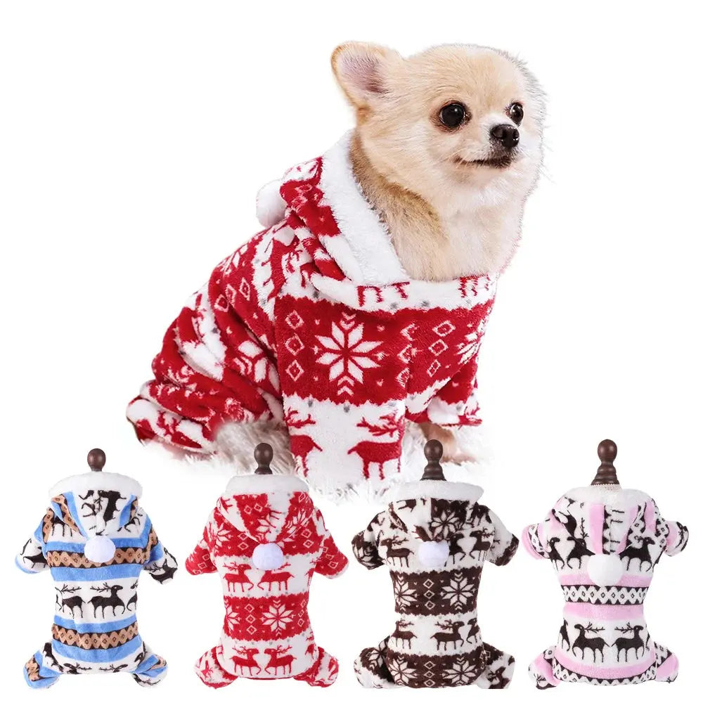 S-4XL Dog Pajamas for Small Medium Dogs Elk Printed Puppy Jumpsuit Winter Warm Pet Christmas Clothing Coral Velvet Sleepwear - Nova Trendz