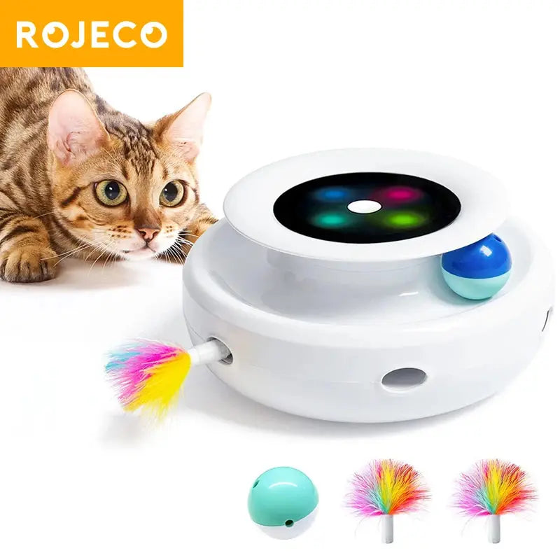 ROJECO 2 in 1 Smart Cat Toys Automatic Feather Fun Ball Toy Set For Cat Dog 5 Modes Electronic Interactive Pet Toy Accessories - Nova Trendz